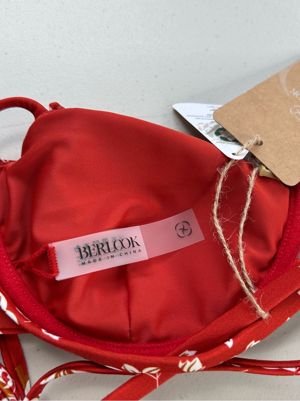 Berlook Bikini Set Medium Red Floral Print Ruched Bottom Underwire Top New - Picture 6 of 9